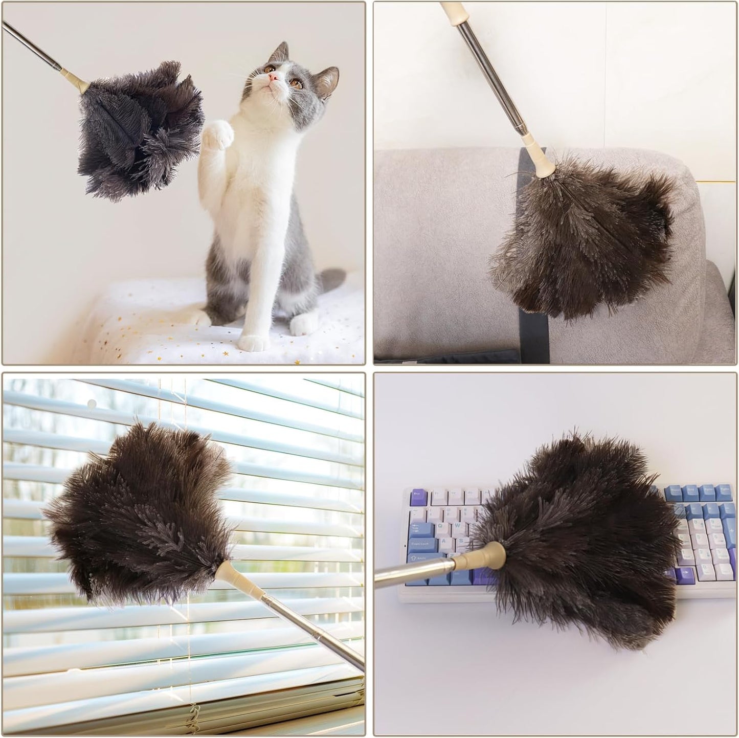 Aldwin Ostrich Feather Duster, 43" Extendable Feather Dusters for Cleaning | Genuine Fluffy Natural Reusable and Washable Handheld Feather Duster for Home, Office, Desk, Furniture, and Car Interior