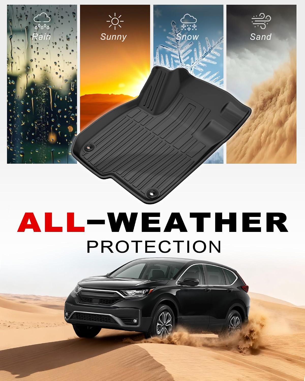 All Weather Floor Mats Fit for 2017-2022 Honda CR-V (Gasoline & Hybrid) | Custom Fit TPE Floor Liners Accessories for Honda CRV 1st and 2nd Row Full Set Car Mats