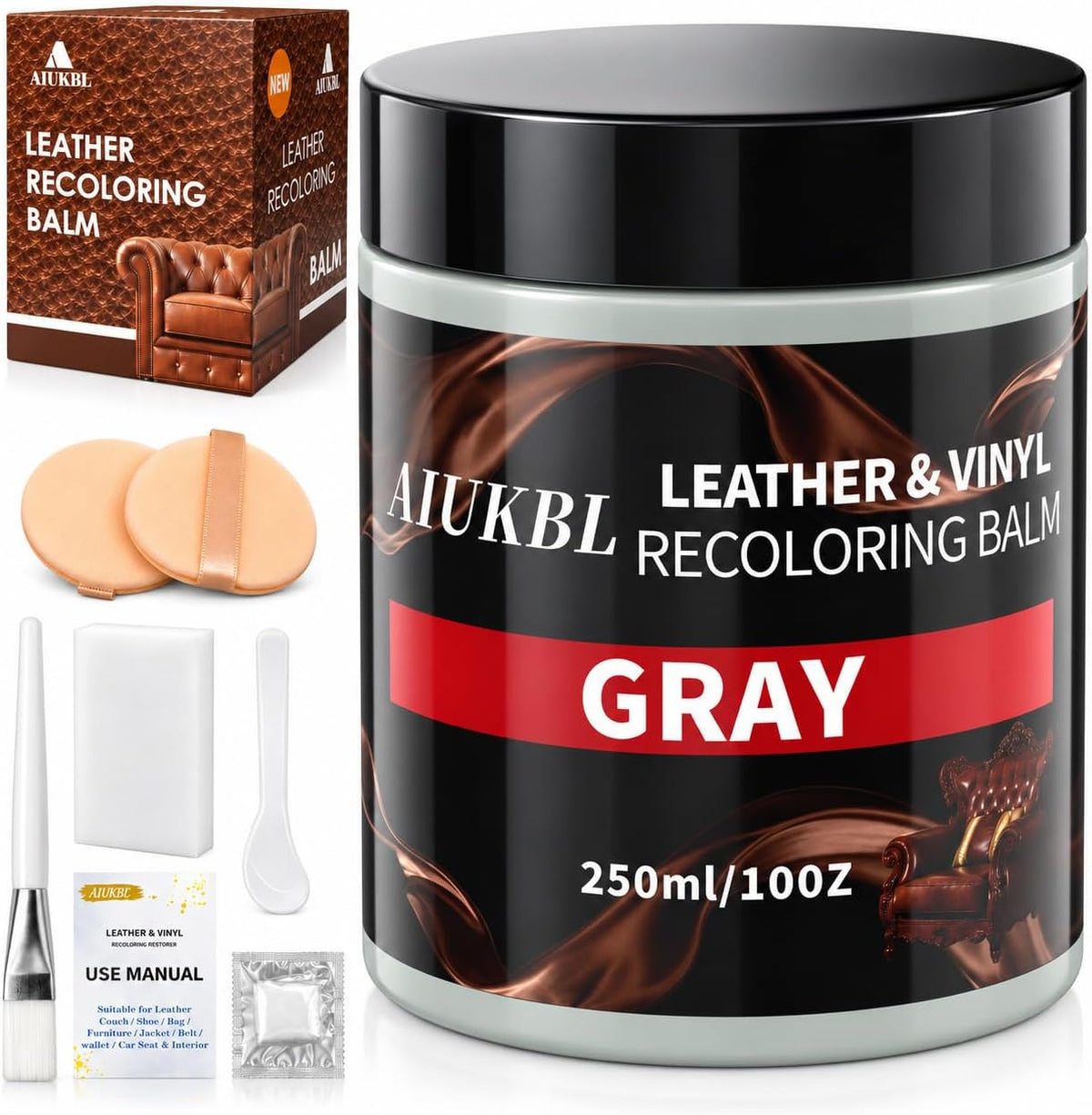 Leather Recoloring Balm, Leather Color Restorer, Leather Restorer for Couches, Leather Scratch Remover, Leather Scratch Repair, Leather Repair Kit for Furniture, Leather Dye (Gray)