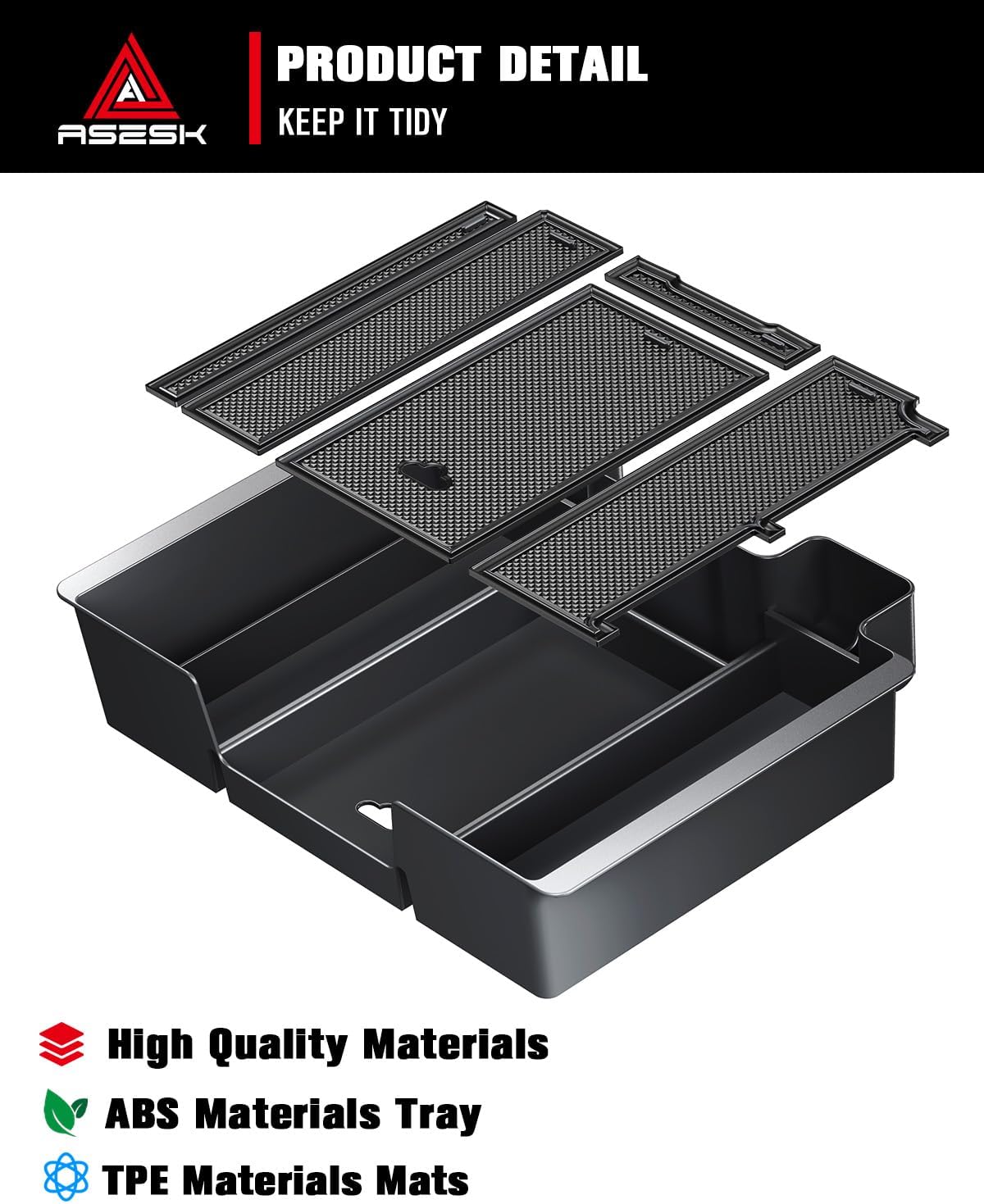 For 2019-2022 Chevy Silverado/GMC Sierra 1500& 2020-2023 Silverado/Sierra 2500HD 3500HD Center Console Armrest Organizer ABS Materials