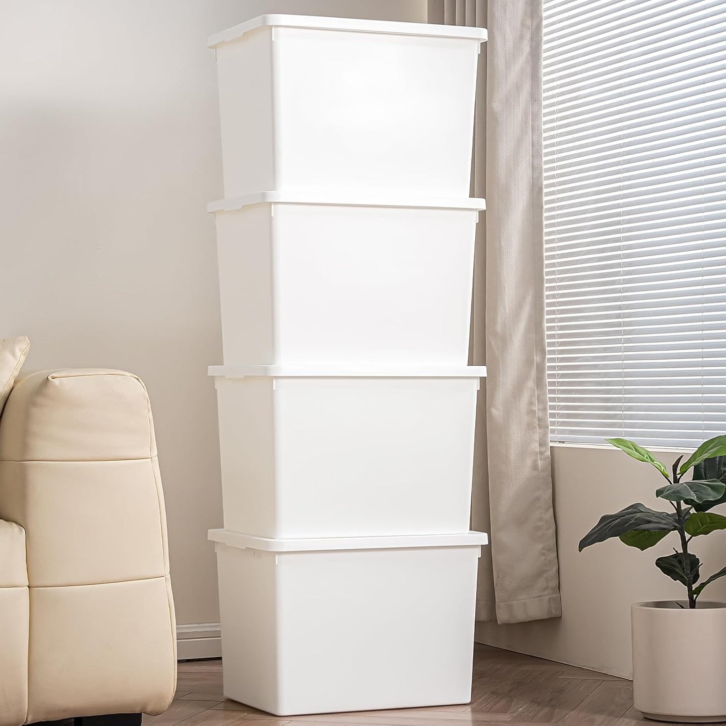 YUNGSHY 2 Pack 15 Quart White Large Stackable Storage Bins With Lids,Bathroom Closet Undersink Organizers and Storage Containers and Durable Nestable Closet, Garage, Totes (white, 15Qt. -2Pack)