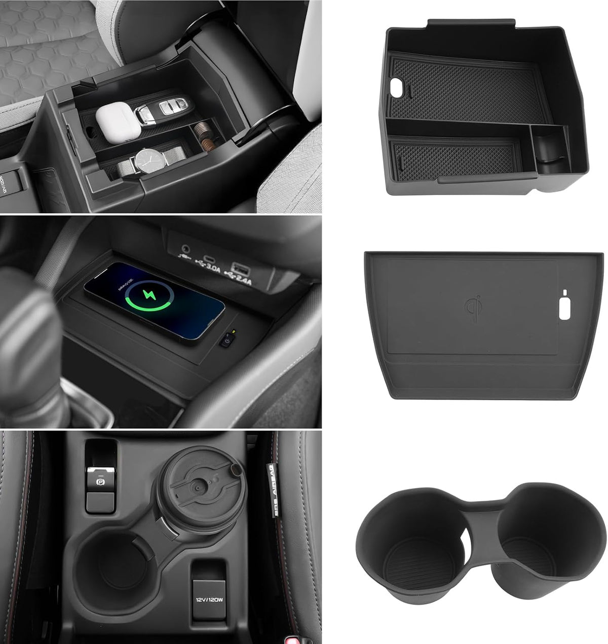 LUWU for 2025 Subaru Forester Accessories for 2025 Forester Wireless Charging Mat - Center Console Cup Holder - Armrest Console Storage Box 3-Pack (Not for 2026 Touring/Wilderness/Premium)