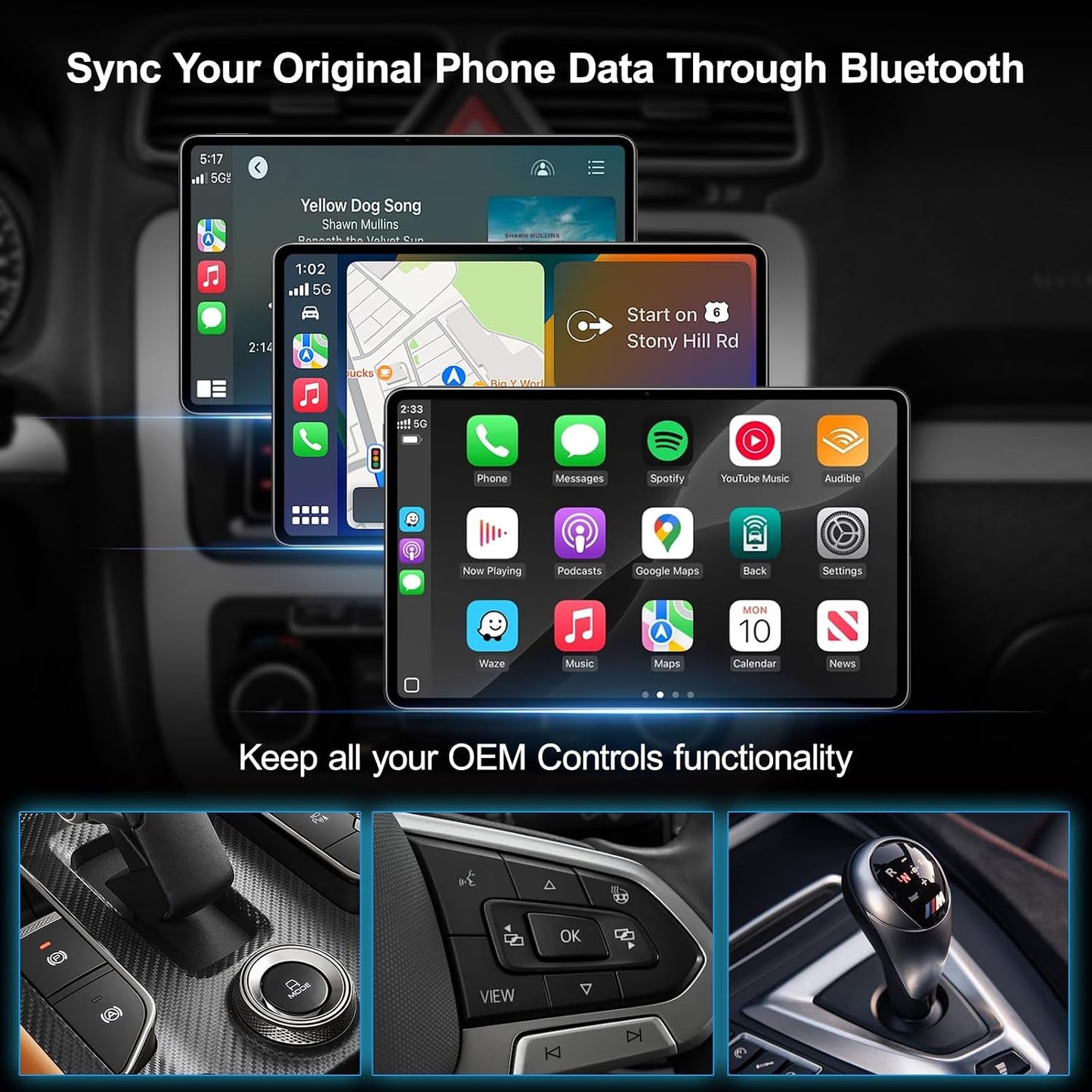 Magic AI Box, Wireless CarPlay Android Auto Adapter with Net-Flix YouTube TikTok, Built-in Play Store and Screen Mirroring, Plug and Play Video Adapter for OEM Factory Wired CarPlay Vehicles