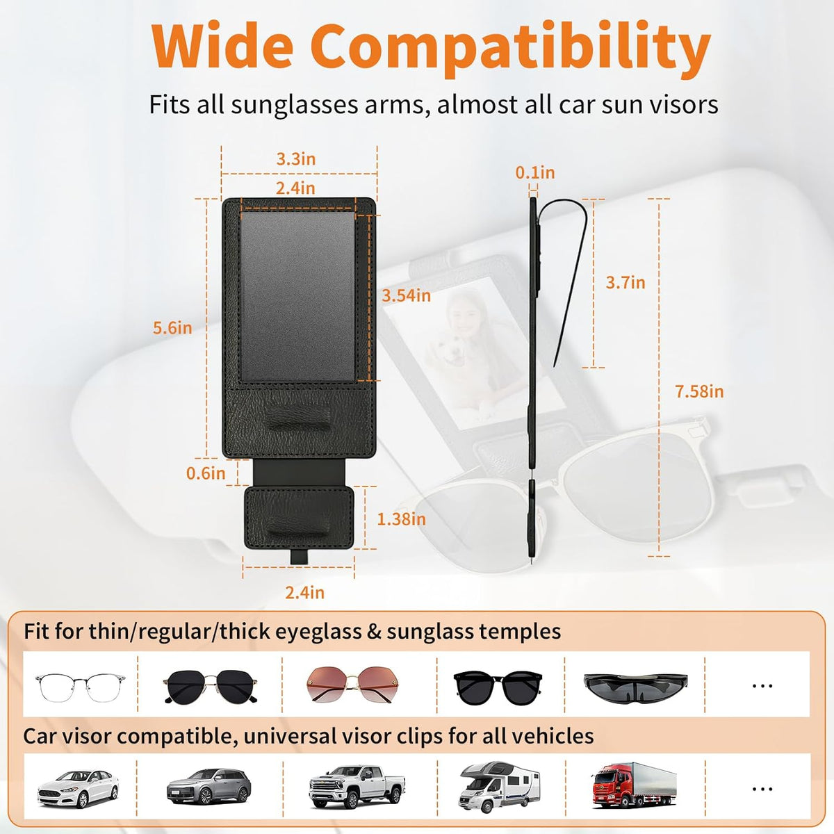 2-In-1 Magnetic Visor Clip Leather Sunglasses Id Holder Car Truck Accessory