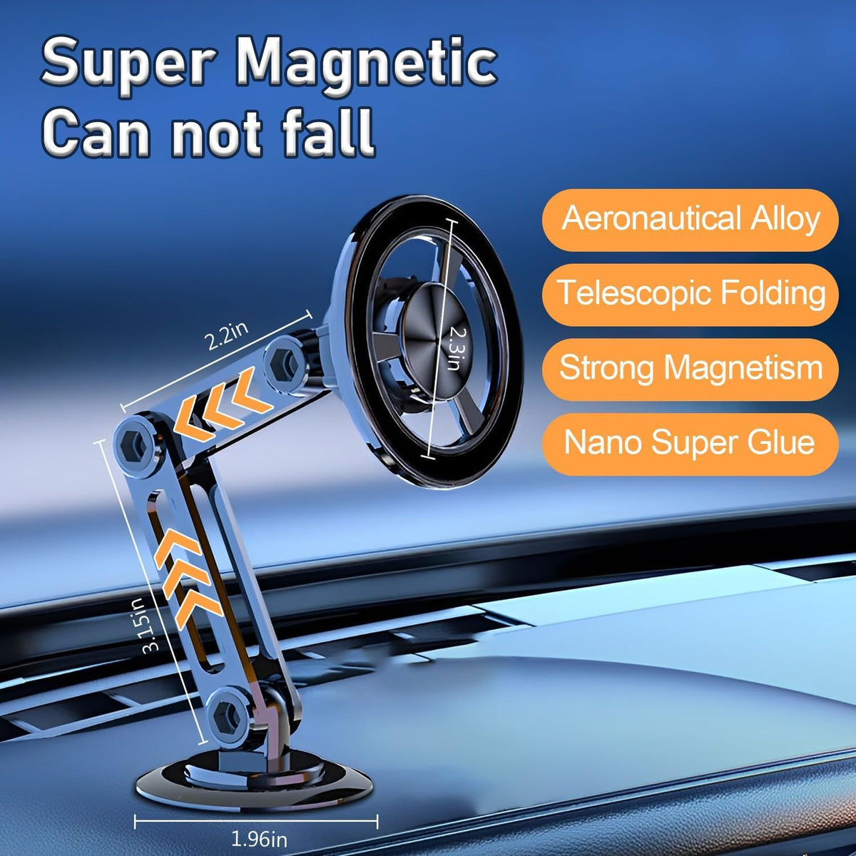 Universal 360° PRO Magnetic Suction Phone Holder Car,Alloy Folding Magnetic Cell Phone Holder for Car [Super Strong Magnet] Bracket Magnetic Dashboard Phone Car Mount for All Smartphone (Silver)