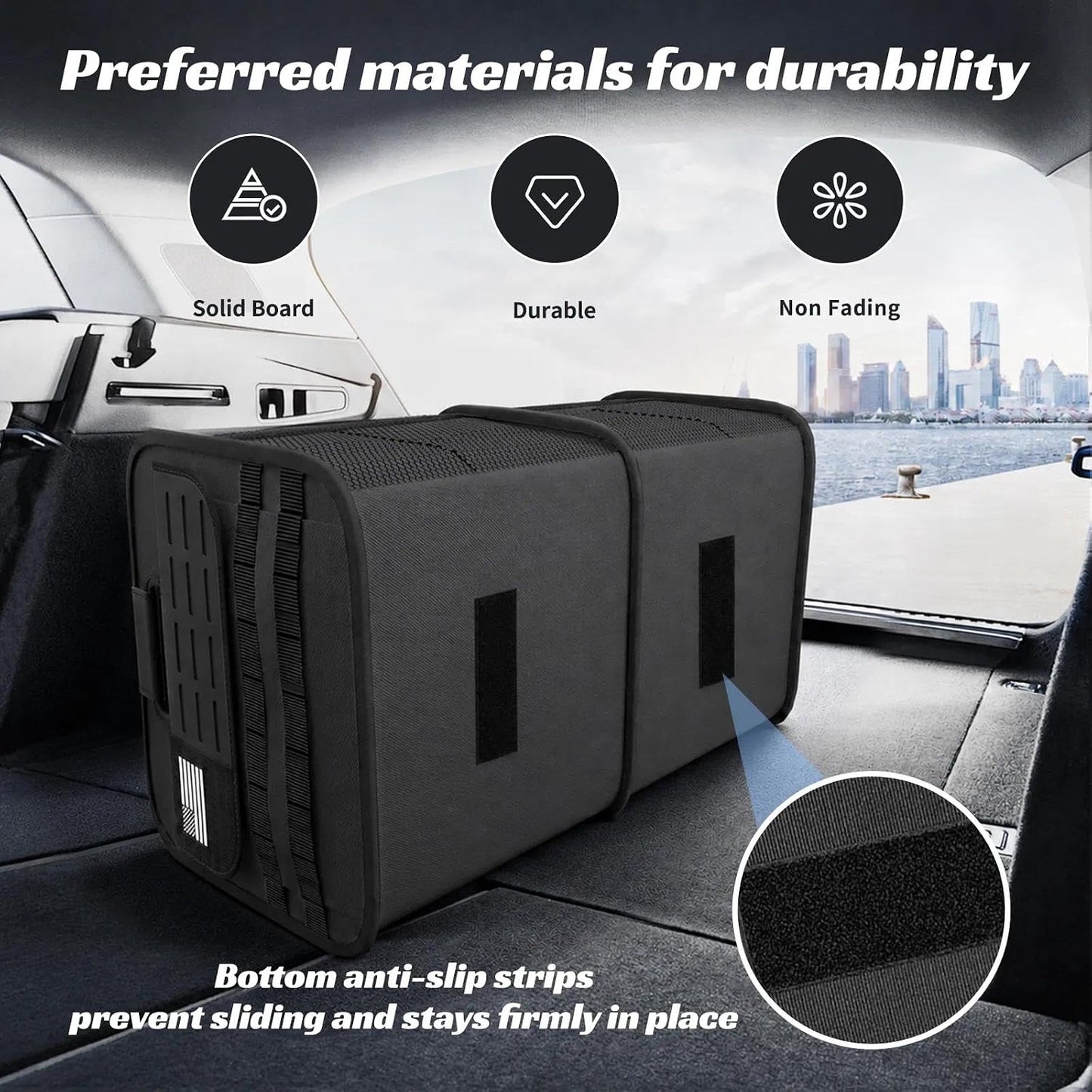 Sposuit Car Trunk Organizer for SUV - 65L Collapsible Tactical MOLLE Car Storage with Reinforced Handles & Multiple Pockets, Sturdy Trunk Organizers for Groceries, Tools & Outdoor Storage (Black)