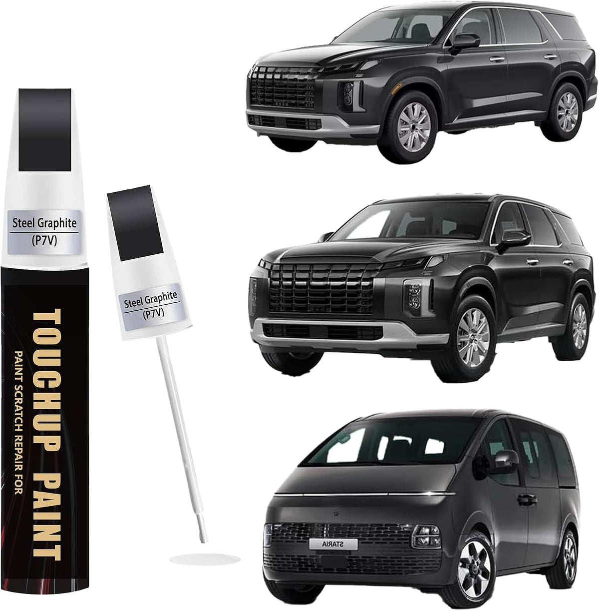 Steel Graphite(P7V) Car Paint Touch Up Pen Compatible with Hyundai, 2-In-1 Color Accurate Touch Up Car Scratch Repair Paint Exact Match Hyundai Series Automotive Scratch Remover for Nicks&Chips Repair
