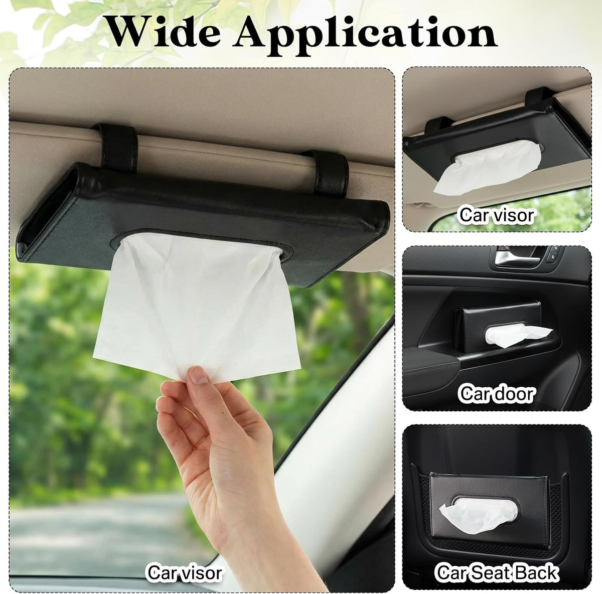 2 Pcs Black Car Tissue Holder with 20 Packs Tissue Refill Sun Visor Napkin PU Leather Backseat Napkin Mask Case Holder for Auto Accessories