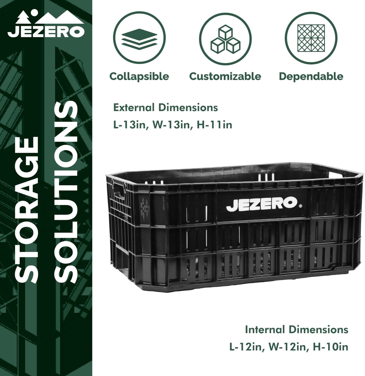 JEZERO Black 6-Pack Harvest Storage Crate – Stackable Plastic Tote Box for Fruit & Vegetables, Kitchen, Pantry, Closet, Car & Outdoor Use | Open Utility Bin, 20" x 12" x8"