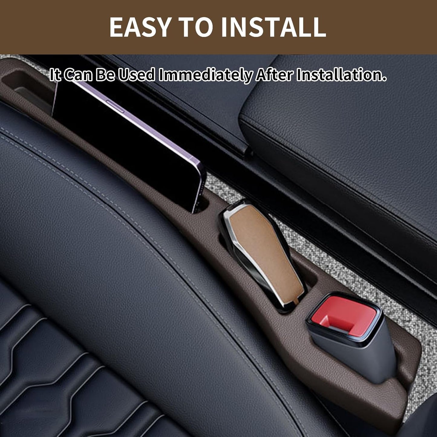 2PCS Car Seat Gap Filler Organizer,Multifunctional Car Gap Filler Organizer Storages Function,Universal Console Catcher Between Seats Cars Interior Accessories (Brown)