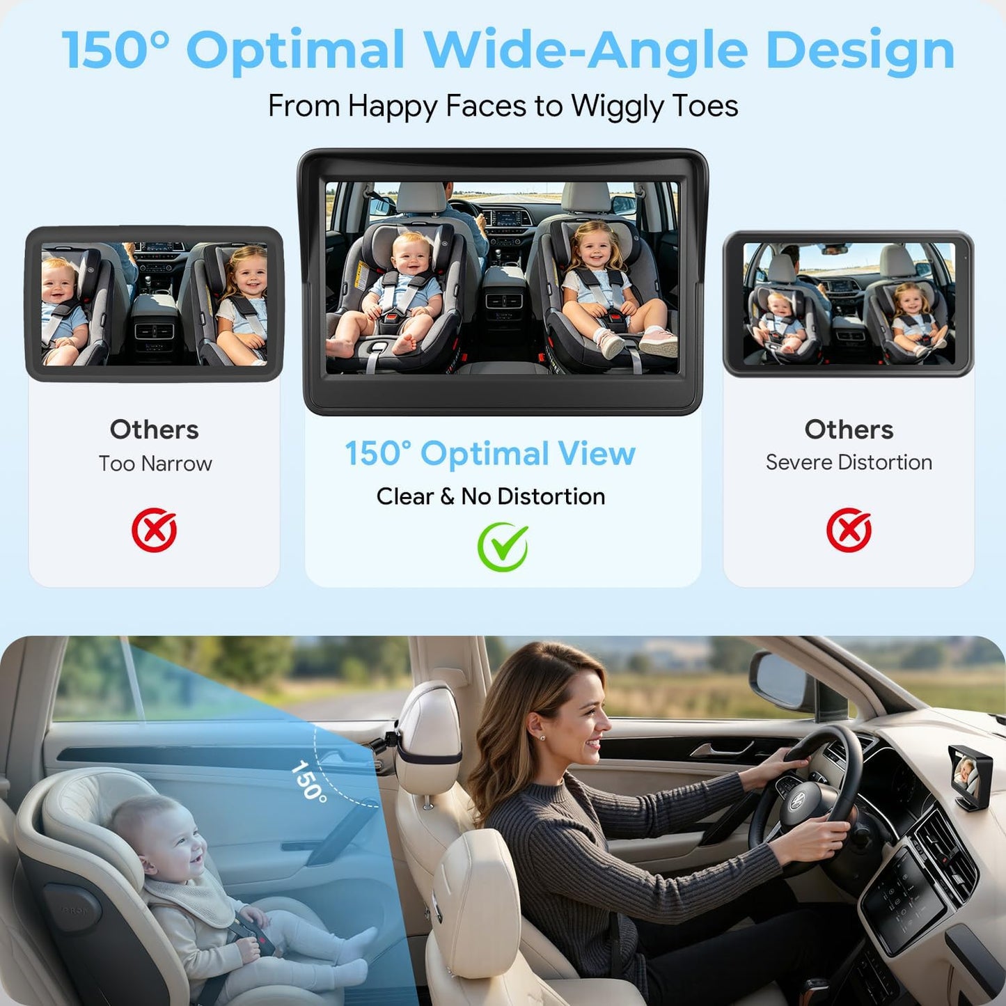 Itomoro Baby Car Camera, Easily Install Baby Car Mirror 1080P Clear Car Baby Camera for Rear Facing Seat Backseat 4.3 inch Display