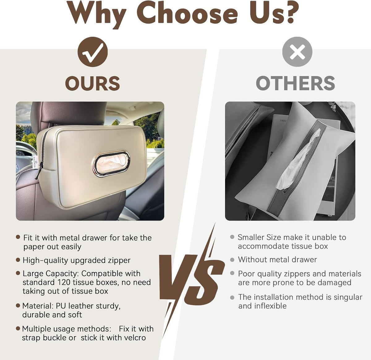 Noaman Upgraded Large Car Tissue Holder Premium PU Leather Tissues Box Cover Backseat Rectangular Napkin Holder for Car Fits for 120 Standard Kleenex Tissues Box for Car Organization Accessories Beige