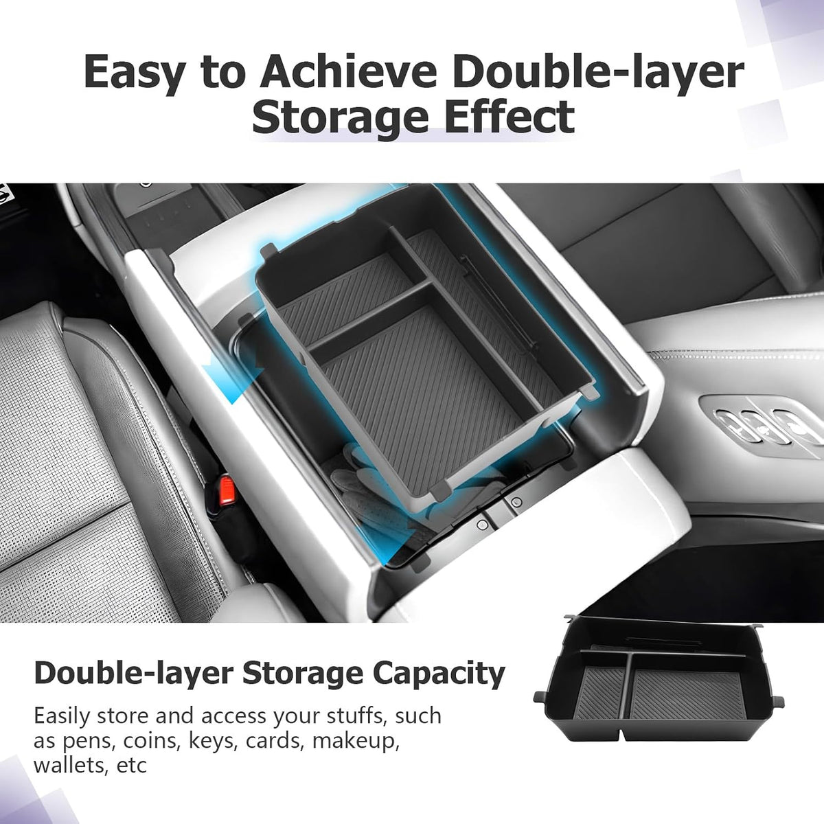 LUWU 2026 2027 Palisade Accessories for 2026 2027 Hyundai Palisade Accessories Palisade LX3 Lower Center Console Organizer, Armrest Console Tray Storage Box Black 2-Pack (Only for 7-Seat)