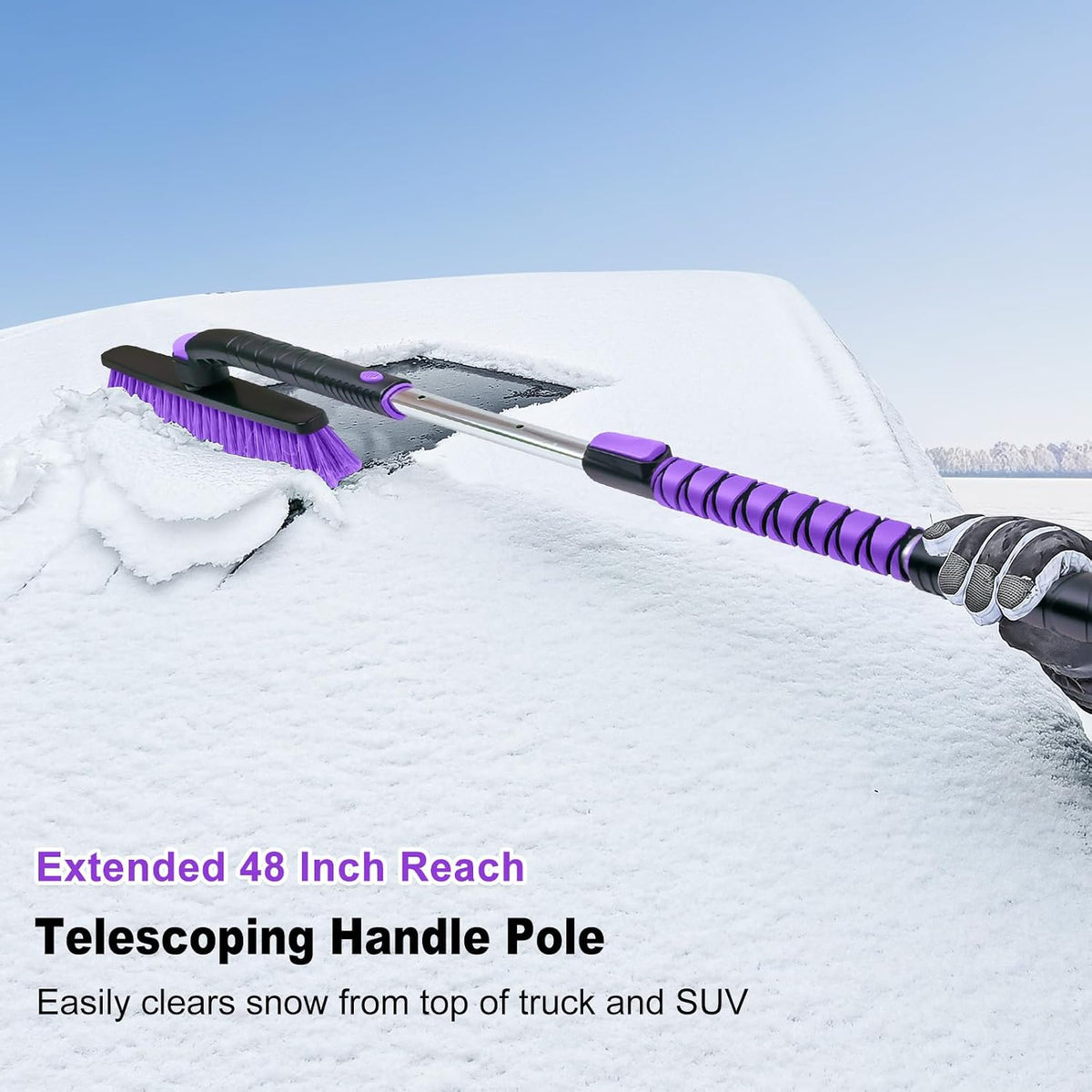 HEEYA 48 Inch Long Snow Brush for SUV, Extendable Ice Scraper and Brush