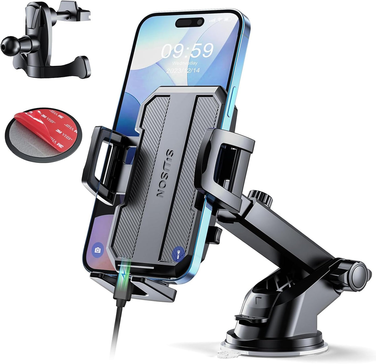 SUUSON Upgraded 3-in-1 Car Phone Holder Mount for Car, Black
