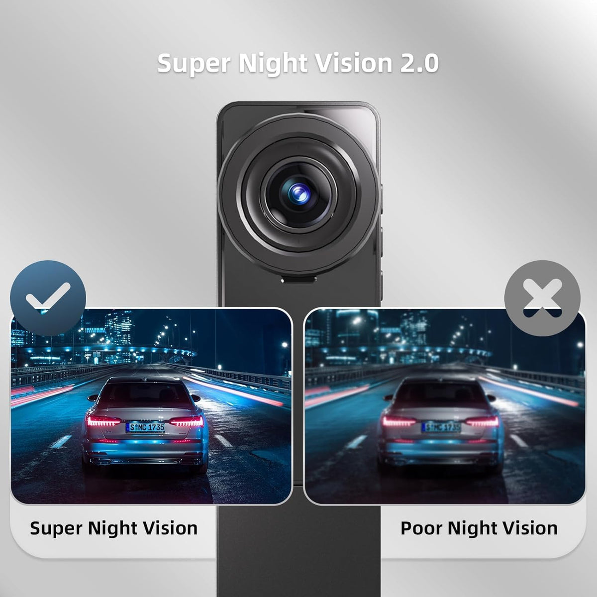 3 Channel Dash Cam Front and Rear Inside, Triple Dash Camera for Cars, 2.5K UHD Dash Cam, 3.18" IPS Large Screen, IR Night Vision, 24/7 Recording Parking Mode Monitor, Free 64G SD Card