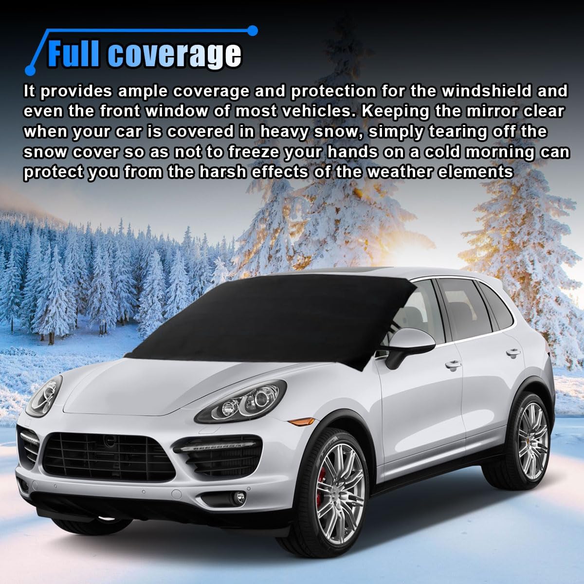 BDZMC Car Windshield Snow Cover, 69" x 42" Waterproof Scratch-Proof Frost Cover, 600D Oxford Windshield Protector with Double Straps, Side Mirror Covers, Winter Car Accessories for Most Cars