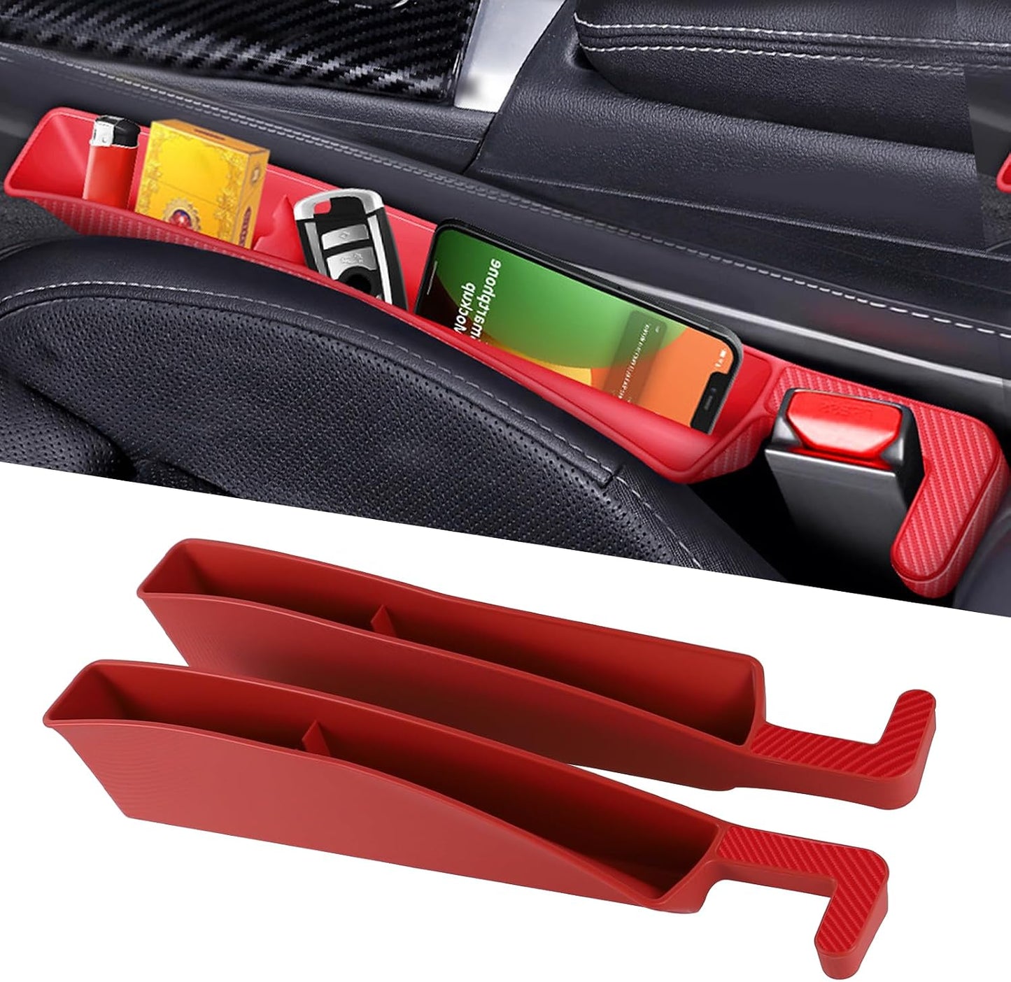 2PCS Car Seat Gap Filler Organizer, Multifunctional Seat Gap Storage Box for Phone Key, Stop Things from Dropping Between Seat and Console, Universal Interior Car Accessories (Black)