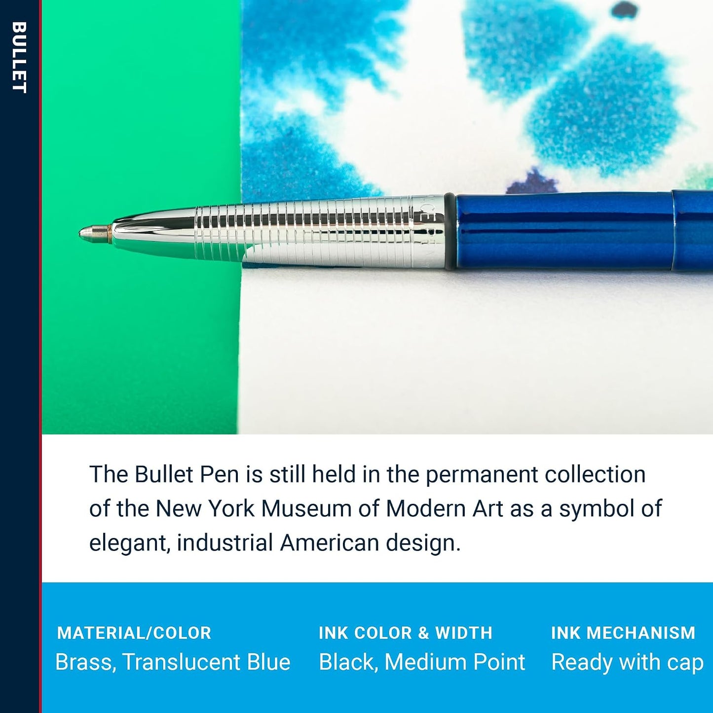 Fisher Space Pen Blue Moon Bullet Pen, Pressurized Ballpoint Pen, Compact Size, Writes Upside Down, Extreme Temperatures, Smooth Black Ink, Medium Point, Pocket Clip, Gift Box, Made in the USA
