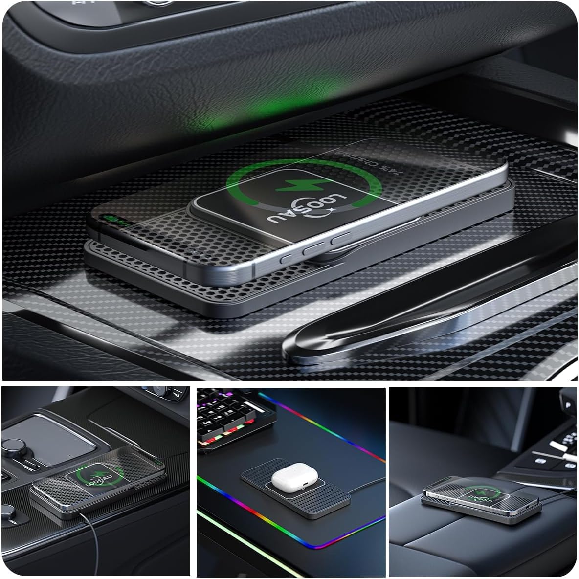 Magnetic Wireless Car Charger Pad 15W for MagSafe Non Slip Type C with
