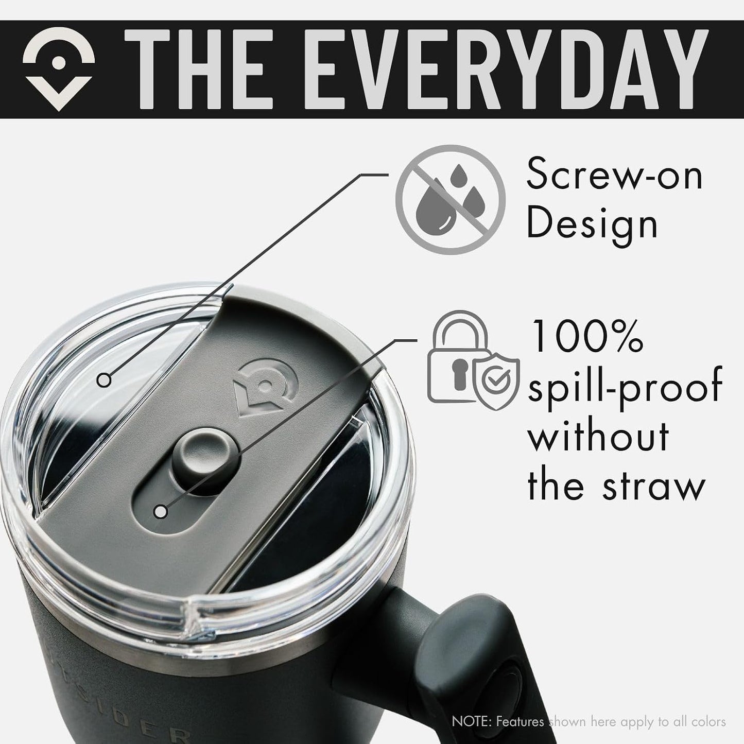 OUTSIDER The Everyday 40 oz Stainless Steel Vacuum Insulated Tumbler with Straw, Lid & 180° Swivel Handle for Easy Carrying – Leak Proof Tumbler for Home, Office, Gym, & Outdoors (Charcoal)