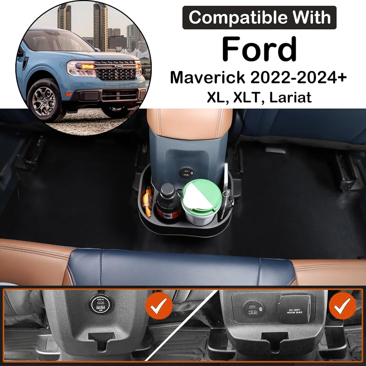 Car Rear Cup Holder Expander Organizer Tray Fit for Ford Maverick 2022-2026