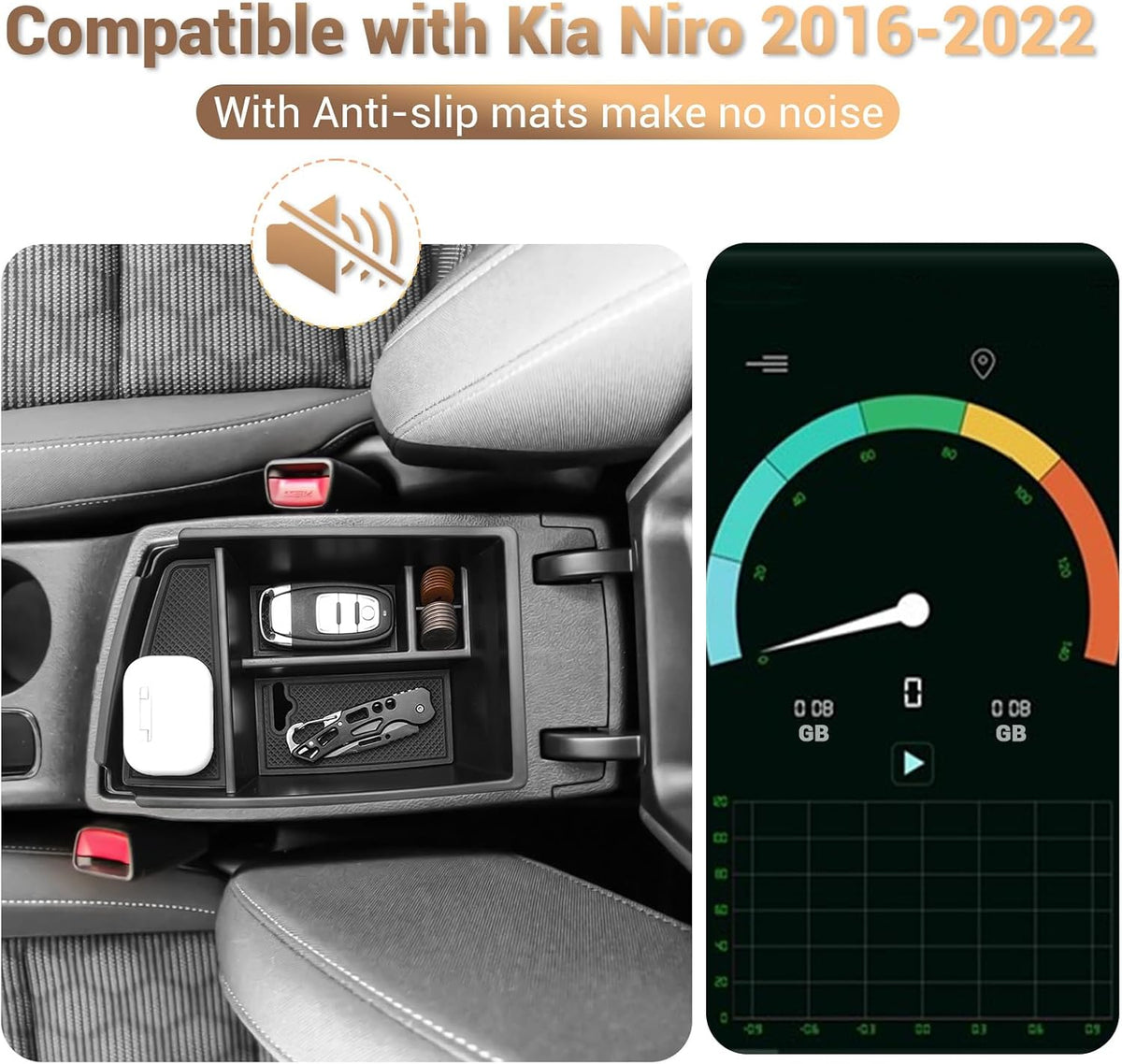 YEE PIN Kia Niro Center Console Organizer - Armrest Console Tray Storage Tray for 2016 2017 2018 2019 2020 2021 2022 Kia Niro Accessories (Gas & Hybrid)