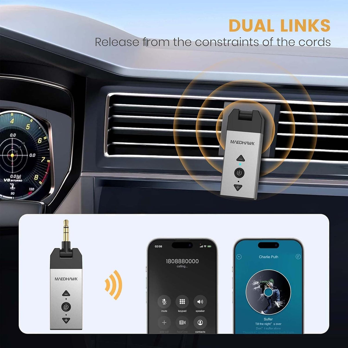 Maedhawk Bluetooth 5.2 AUX Adapter for Car Home Stereo Speaker Headphone
