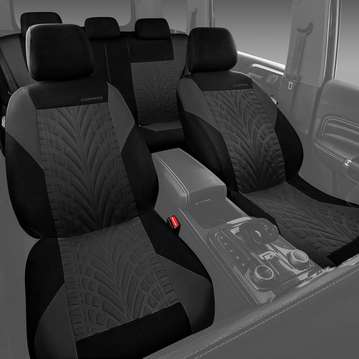 CAR PASS Car Seat Covers Full Sets, Front & Split Rear Bench for Car, 3D Tyre Embossed Automotive Interior Covers, Airbag Compatible, Quick Setup Universal Fit Seat Covers for Car, SUV(Charcoal)