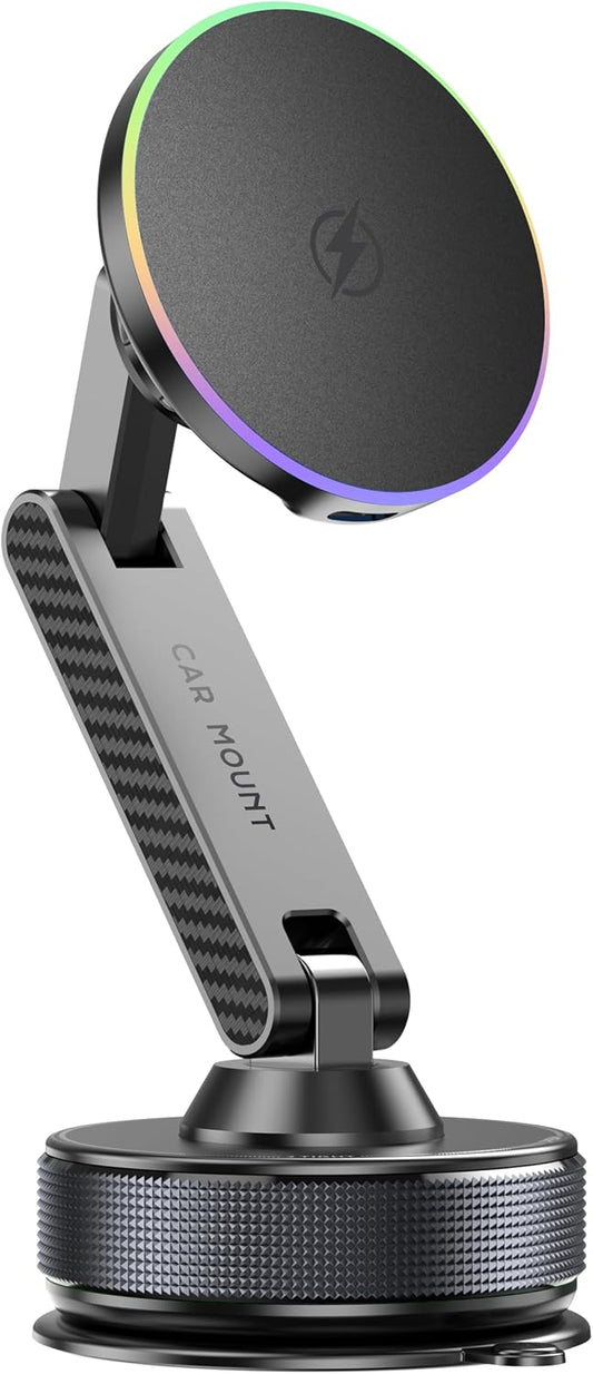 15W Magsafe Car Phone Mount Charger,Vacuum Car Phone Holder Charger,360° Adjustable Magnetic Cell Phone Holders for Car,Wireless Charging Mount for iPhone 17-12 Pro Max Plus Car Accessories