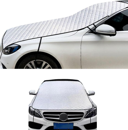 Car Windshield Cover for Ice and Snow, Thickened Windproof Four-season Protection Waterproof Dustproof Frost-proof Portable Car Cloth, Outdoor Indoor Foldable Protective Cover, for Cars (Silver)