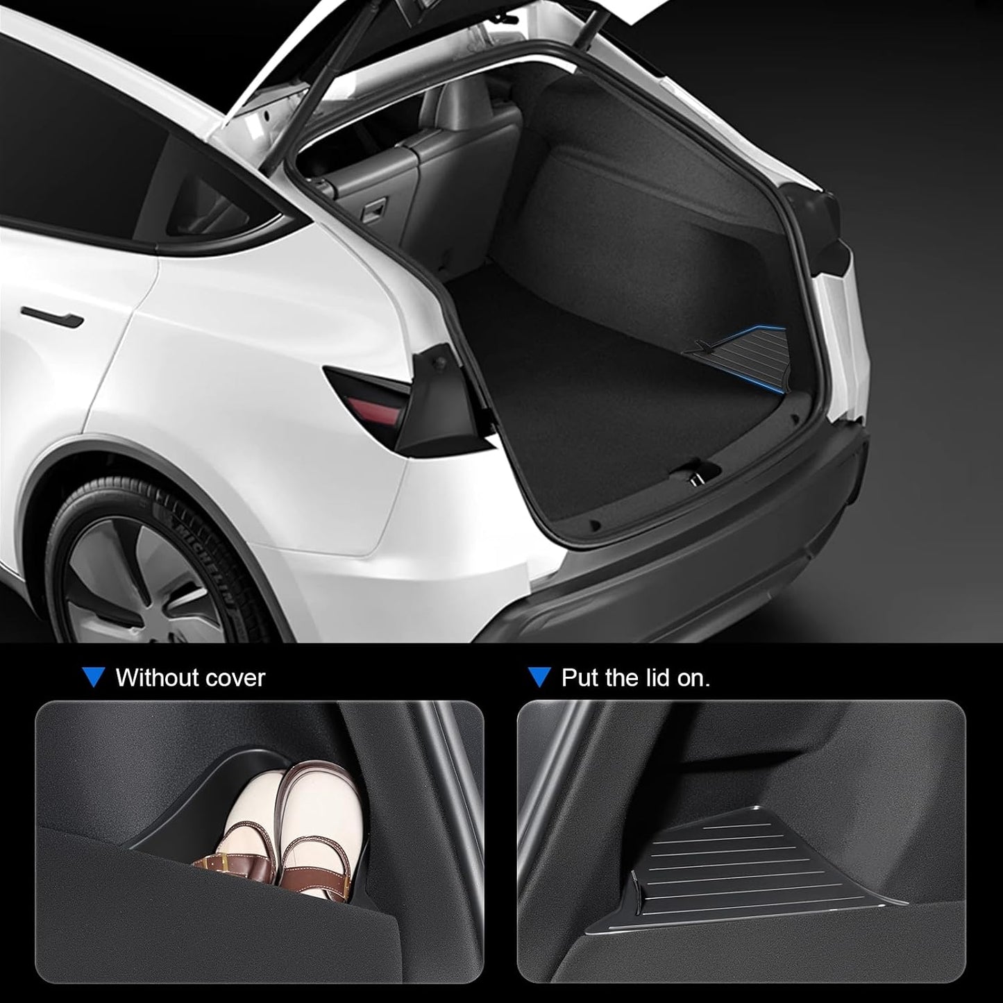 Rear Trunk Organizer Storage Box Compatible with 2025-2026 Tesla Model Y Juniper, TPE Cargo Side Storage Bin with Lids, Waterproof Anti-Rattle Organizer Accessories for Tesla Model Y 5 Seater