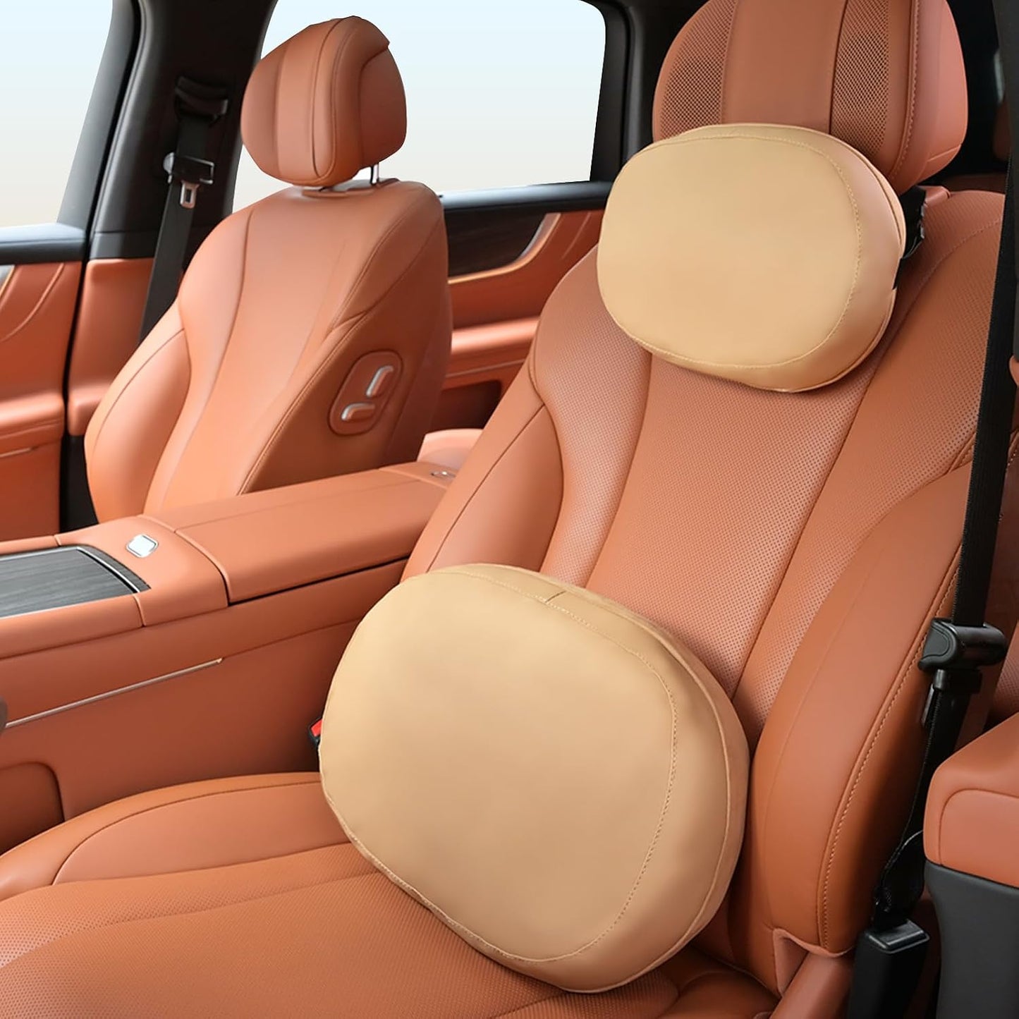FLORICH Car Headrest and Lumbar Support Pillow for Car Office Chair, Double-Sided Skin-Friendly Suede & Leather Car Seat Pillow and Back Support, Pressure-Relieving Back Support for Car, Office Chair