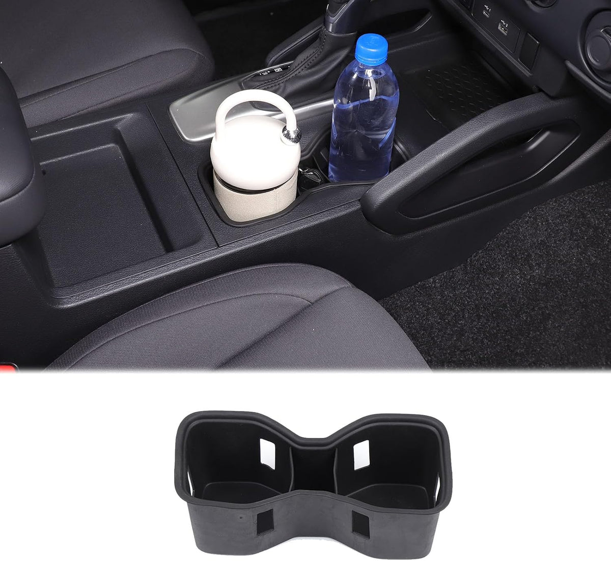 Center Console Cup Holder Insert Compatible with Nissan Frontier 2022-2025,TPE Car Drink Cup Holder Expander Adapter Interior Accessories 1PCS (Black)