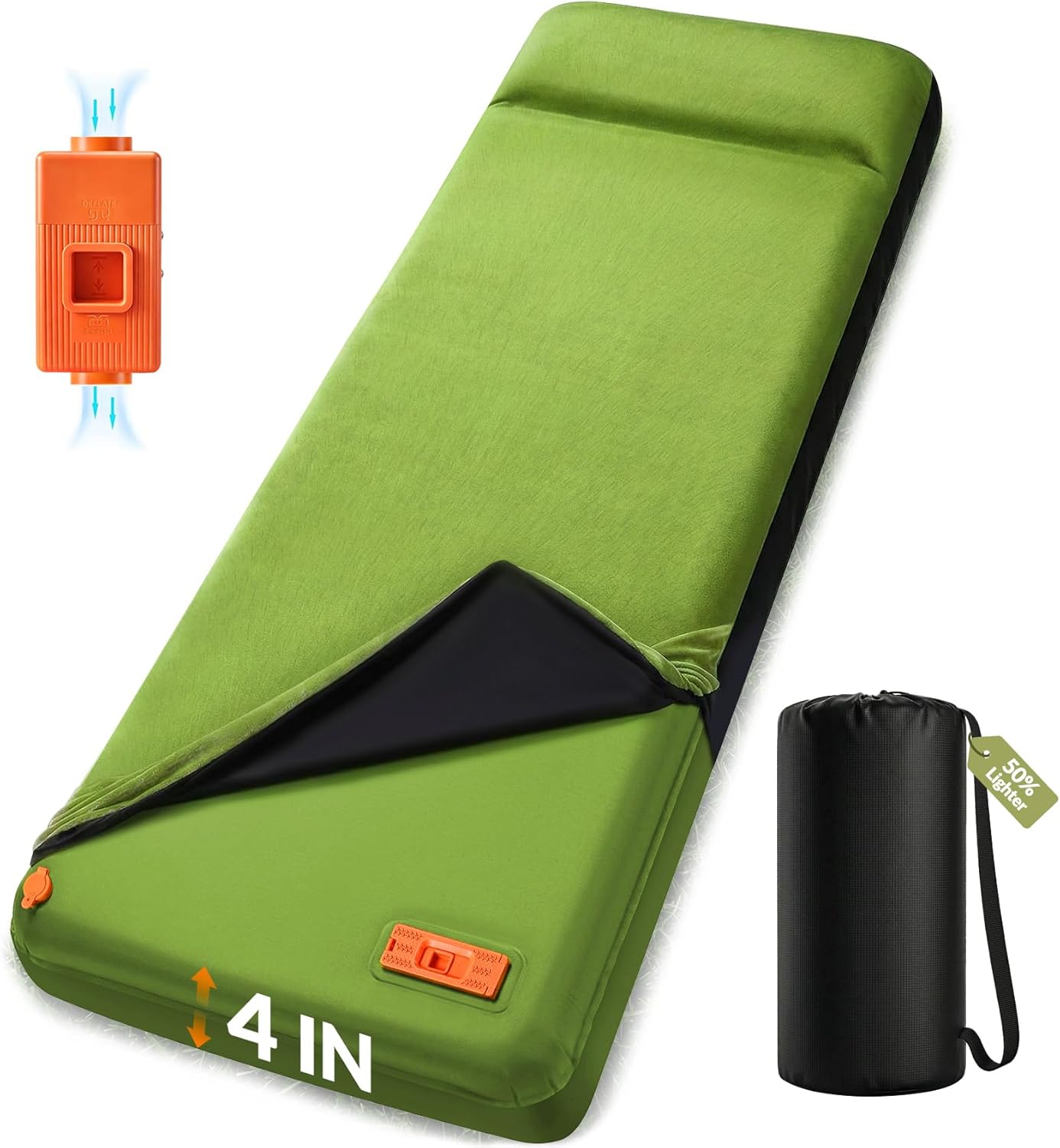 Self Inflating Sleeping Pad with Electric Pump, 4" Ultra-Thick Foam Camping Pad,9.5 R-Value 4 Season Camping Mattress Pad with Removable Cover, Camping Essentials Gear for Tent Travel Car