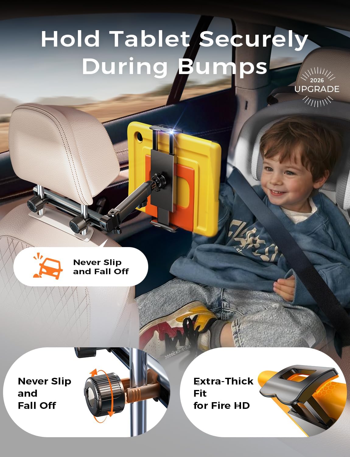 LISEN for iPad Holder Car Tablet Mount, Road Trip Essentials Toddler Kids Travel Gifts, Car Accessories for Women Interior Organizer Mens Truck 3in1 Tablet Holder for Car Camping Back Seat Headrest