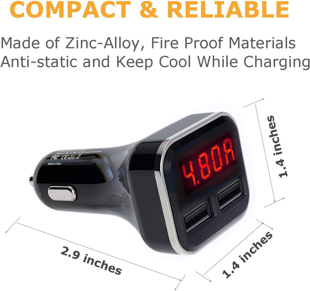 4.8A 24W Dual USB Car Charger Volt Meter Car Battery Monitor with LED Voltage & Amps Display in Red LED, Cigarette Lighter Voltage Meter, Compatible with iPhone 15 Pro Max Samsung Galaxy S24