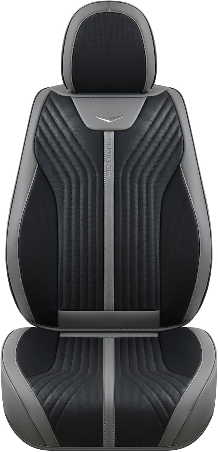 FLORICH Car Seat Cover Front Seats Leather Full Coverage Car Seat Covers Car Seat Protector Waterproof Seat Cushion Universal Fit for Most Cars Trucks SUV, Gray&Black