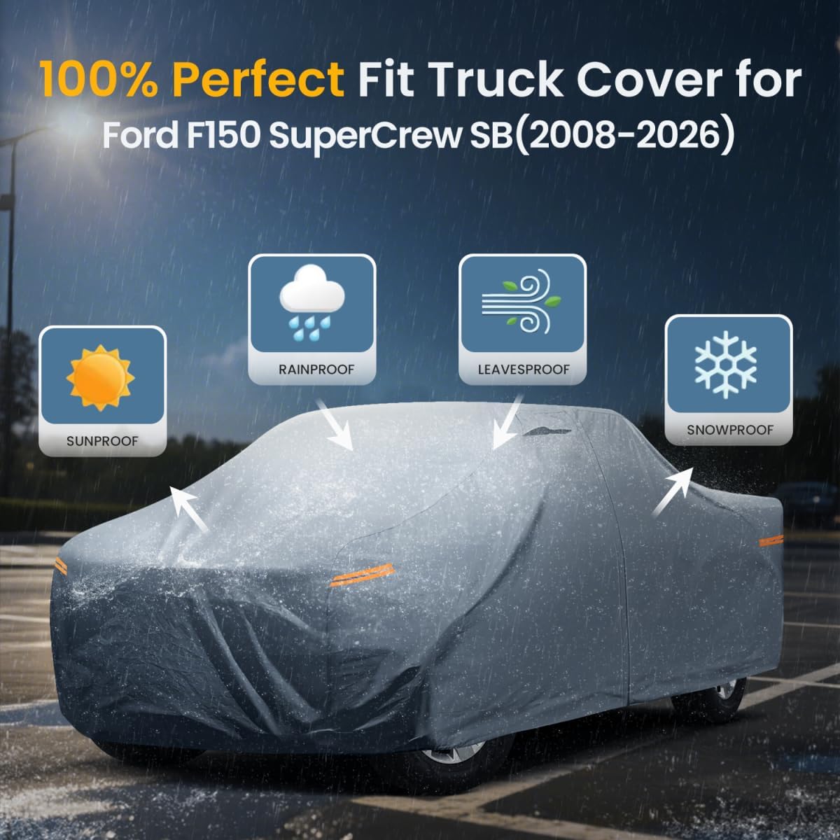 Ford F-150 Truck Cover Custom Fit 2008-2025 SuperCrew Cab Short Bed(5.5'-6.5') with Door Zipper, 12 Layer Pickup Truck Cover Waterproof All Weather, Car Tarp for Wind Dust Sun etc Protection.