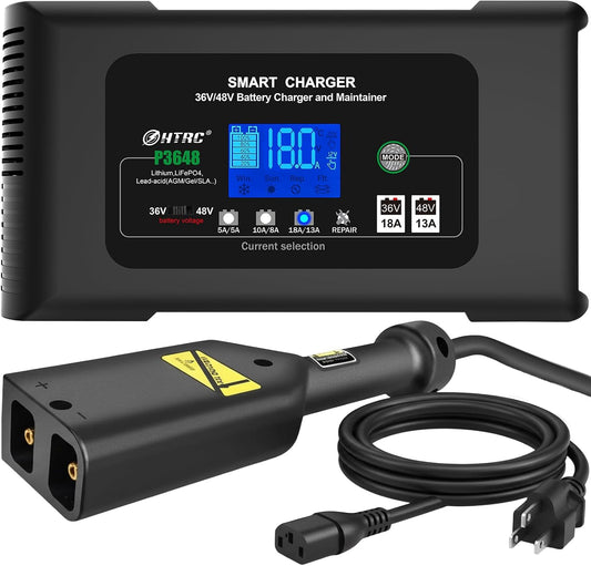 18 Amp 36 Volt Golf Cart Battery Charger for EZGO TXT with D Style Plug, 36V-18A & 48V-13A Smart Car Battery Charger, Trickle & Pulse Repair, Lithium, LiFePO4, Lead-Acid Automotive Battery Maintainer