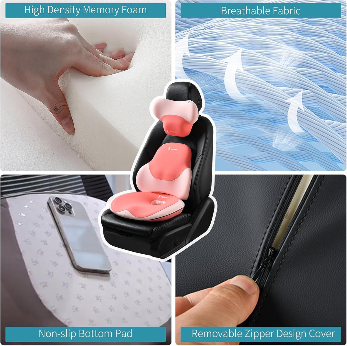 FLORICH Car Neck Headrest Pillows, Ergonomic Office Chair Seat Cushions, Car Lumbar Back Support Pads, for Back Butt Sciatica Tailbone Hip Pain Pressure Relief Comfortable Spine Hip Pillow