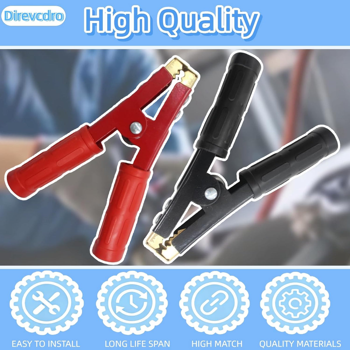 4PCS Heavy Duty Battery Jumper Cable Clamps, 1000A Pure Copper Alligator Clips Replacement for Car Battery Charger, Booster Cable Ends for Auto Vehicle Truck Boat, 12V-24V (2 Red & 2 Black)