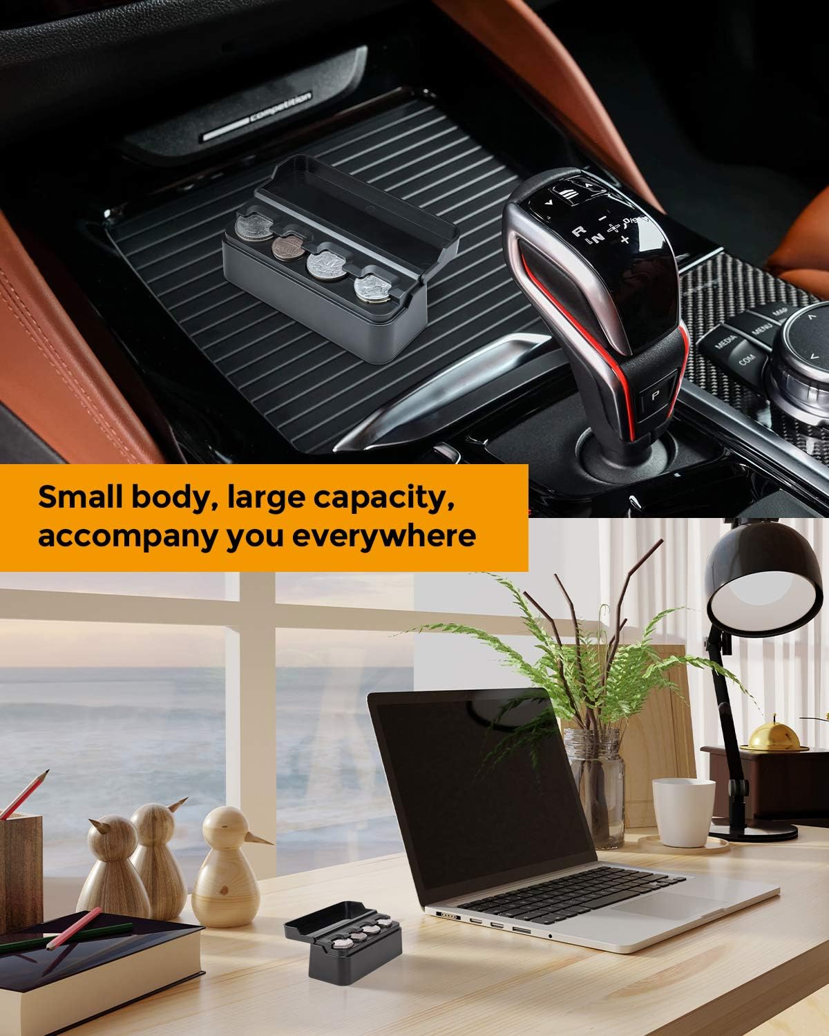 JOYTUTUS Coin Holder for Car Change Organizer Universal Storage Coin Money Dispenser Fit for Most Car Trucks Accessories(Black, 2 Pack)