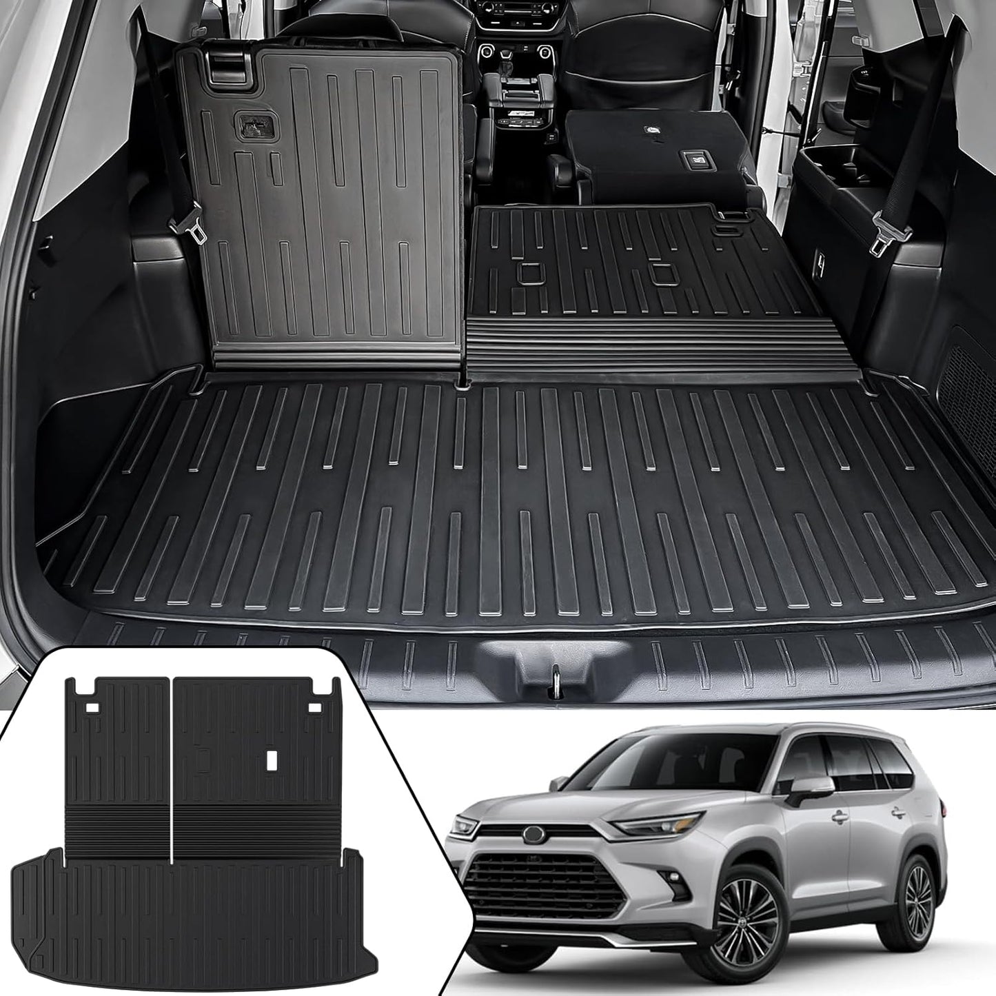 Cargo Mat with Backrest Mat 2-in-1 for 2024 2025 2026 Toyota Grand Highlander Car Mat Accessories, TPE All Weather Cargo Liner Trunk Mat(Grand Highlander-2 in 1 Trunk Mat)