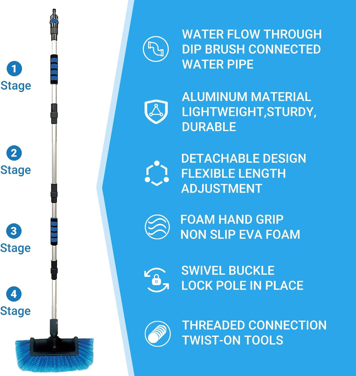 72" Car Wash Brush with Long Handle, On/Off Switch for Car RV Truck Boat Washing Brush, Complete Cleaning Kit with Car Wash Mop Windshield Squeegee Multifunctional Wash Brush