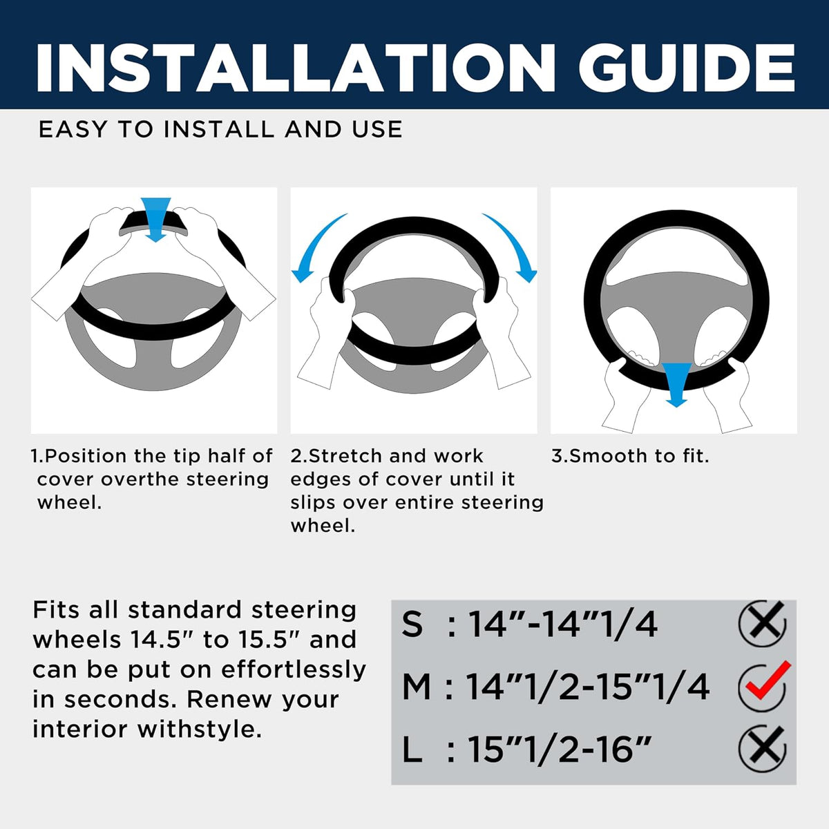 Road Comforts Car Steering Wheel Cover - Microfiber Leather Steering Wheel Wrap Sports 14.5-15 Inch Steering Wheel Cover Non-Slip for Men Women Grey Color