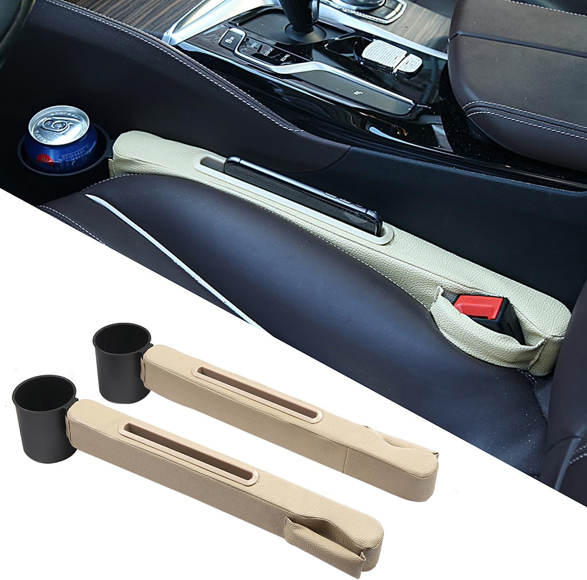 2 Pack Car Seat Gap Filler with Storage Box,Car Console Gap Filler,Fill the Gap Between Seat and Console,Prevent Things from Dropping,Convenient to Storage Keys and Phone(Black2)