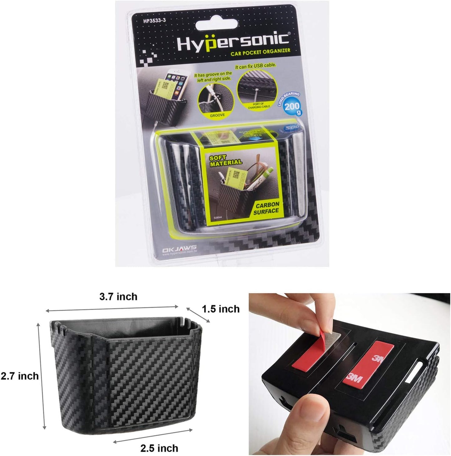 Hypersonic Front Seat Car Organizer Universal Vehicle Dashboard Pocket Holder Plastic Black Cargo Storage Box Holds Phone Money Cards Keys Glasses Remote