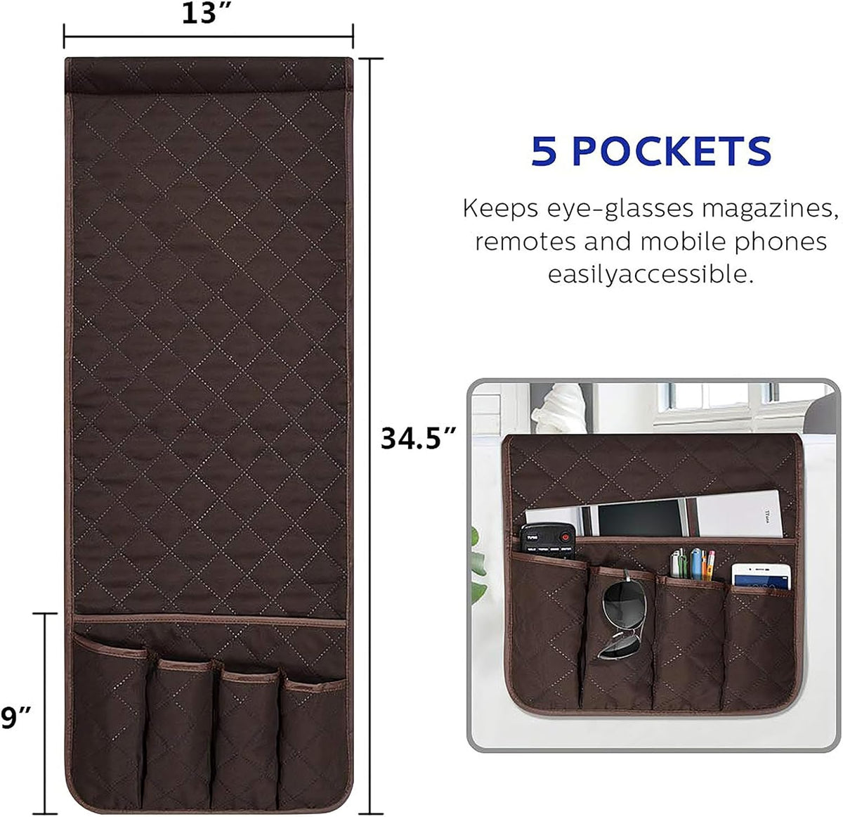 Armchair Caddy for Recliner, Non Slip Sofa Arm Organizer, Dark Brown