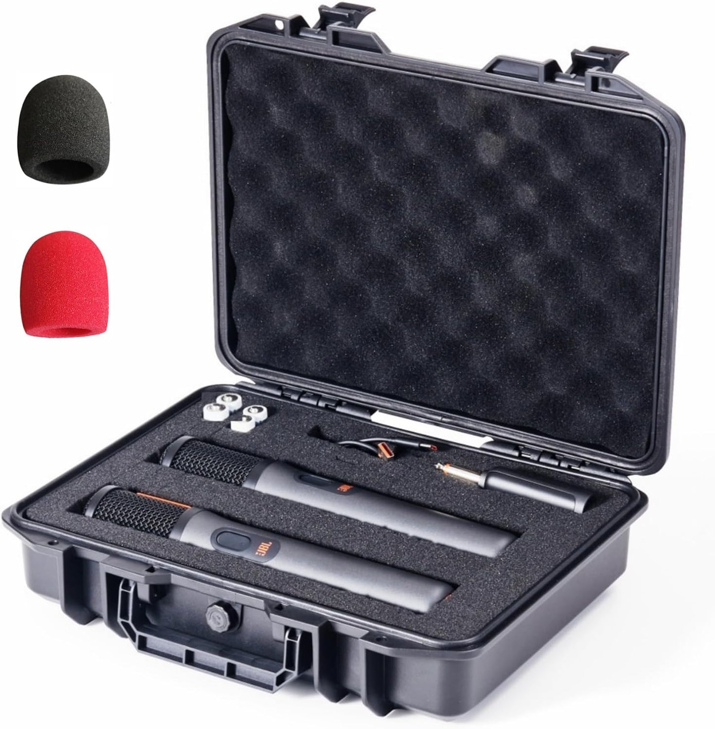Wireless Microphone Carrying Storage Case Compatible with JBL Wireless Two Microphone System, for JBL PartyBox Wireless Mic, Portable Waterproof Protective Hard Case,Customizable Pre-Diced Foam